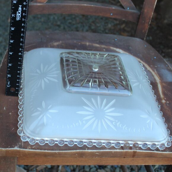 Art Deco Satin Crystal Glass Shade – Atomic Starburst Harmony House Sears 1940s - Picture 7 of 12